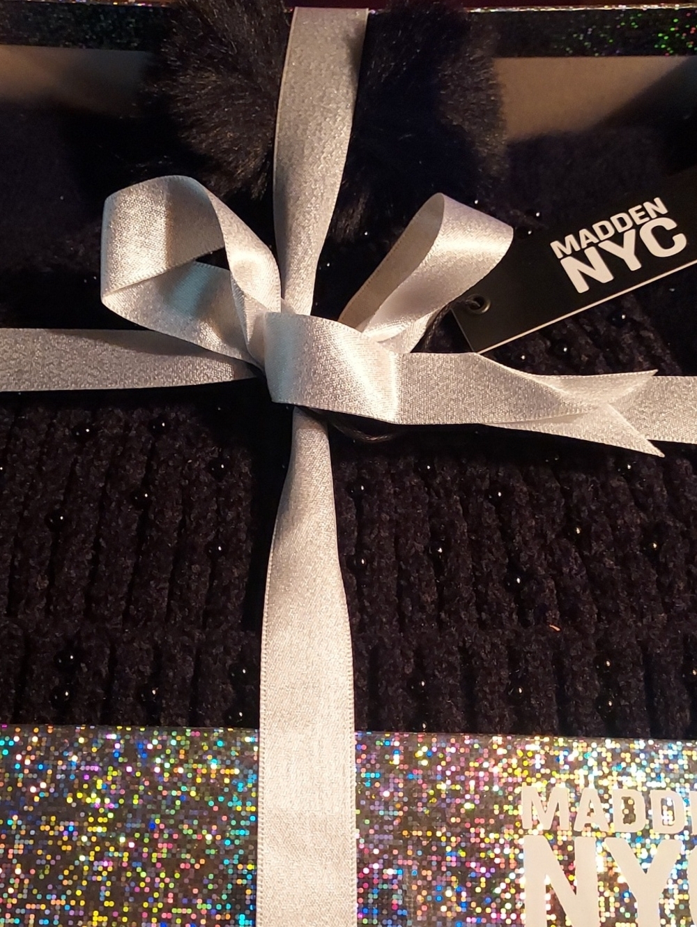 Women  Black Knit Hat&Scarf Set